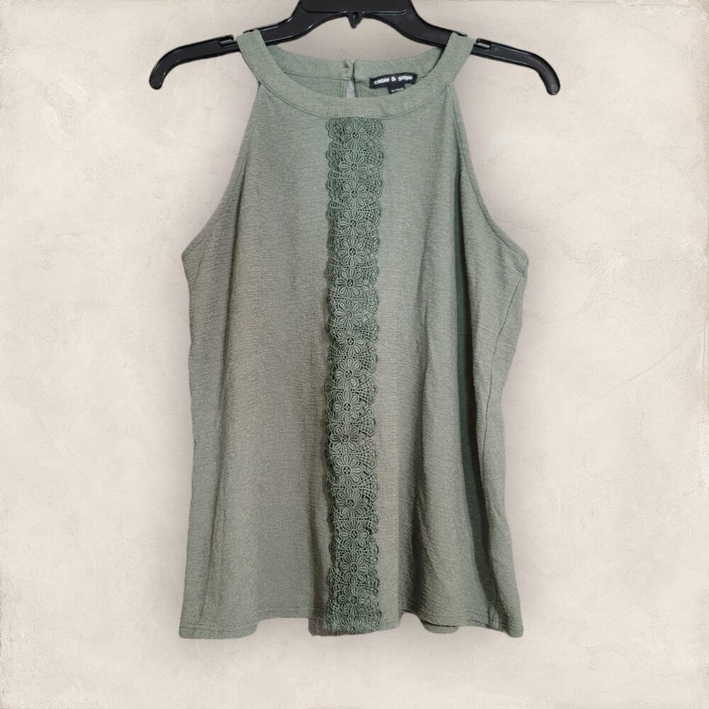 Cable and Gauge Green Boho Floral Lace Halter Top X-Large